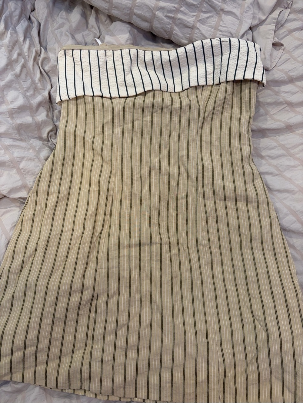 REVOLVE Strapless Linen-Blend Stripe Dress in Beige and White